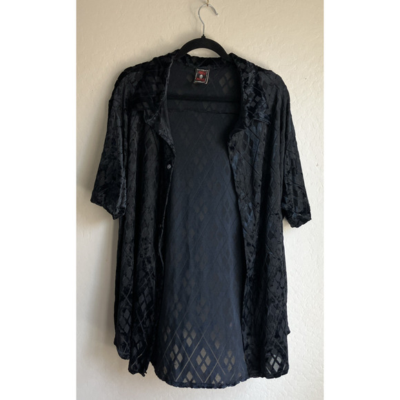 VTG Morbid Threads Black Velvet Sheer Shirt Goth Vamp Y2K Retro Clubwear XL FLAW - Picture 2 of 16